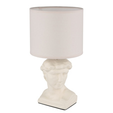 Stolní lampa, keramická kari, textil kari, PVC kabel bílý, kolébkový vypínač na kabelu, ø: 175mm, V: 330mm, délka kabelu 1300mm, bez žárovky 1xE14, max. 40W 230V