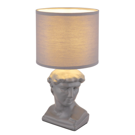 Stolní lampa, keramická šedá, textil šedý, PVC kabel bílý, kolébkový vypínač na kabelu, ø: 175mm, V: 330mm, délka kabelu 1300mm, bez žárovky 1xE14, max. 40W 230V