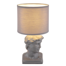 Stolní lampa, keramická šedá, textil šedý, PVC kabel bílý, kolébkový vypínač na kabelu, ø: 175mm, V: 330mm, délka kabelu 1300mm, bez žárovky 1xE14, max. 40W 230V