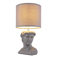 Stolní lampa, keramická šedá, textil šedý, PVC kabel bílý, kolébkový vypínač na kabelu, ø: 175mm, V: 330mm, délka kabelu 1300mm, bez žárovky 1xE14, max. 40W 230V
