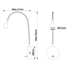 Nástěnné svítidlo, kov chrom, kov nikl matný, akryl, transparentní napájecí kabel, flexi, vypínač, V:52cm, H:41cm, včetně 1xLED 3W 3,6V, 150lm, 3000K.