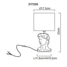 Stolní lampa, keramická šedá, textil šedý, PVC kabel bílý, kolébkový vypínač na kabelu, ø: 175mm, V: 330mm, délka kabelu 1300mm, bez žárovky 1xE14, max. 40W 230V