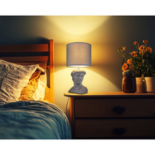 Stolní lampa, keramická šedá, textil šedý, PVC kabel bílý, kolébkový vypínač na kabelu, ø: 175mm, V: 330mm, délka kabelu 1300mm, bez žárovky 1xE14, max. 40W 230V