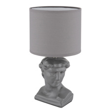 Stolní lampa, keramická šedá, textil šedý, PVC kabel bílý, kolébkový vypínač na kabelu, ø: 175mm, V: 330mm, délka kabelu 1300mm, bez žárovky 1xE14, max. 40W 230V