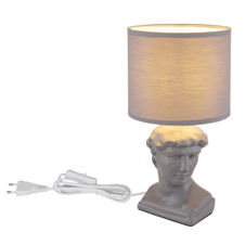 Stolní lampa, keramická šedá, textil šedý, PVC kabel bílý, kolébkový vypínač na kabelu, ø: 175mm, V: 330mm, délka kabelu 1300mm, bez žárovky 1xE14, max. 40W 230V