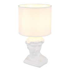 Stolní lampa, bílá keramika, bílý textil, bílý PVC kabel, kolébkový vypínač na kabelu, ø: 175mm, V: 330mm, délka kabelu 1300mm, bez žárovky 1xE14, max. 40W 230V
