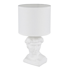Stolní lampa, bílá keramika, bílý textil, bílý PVC kabel, kolébkový vypínač na kabelu, ø: 175mm, V: 330mm, délka kabelu 1300mm, bez žárovky 1xE14, max. 40W 230V
