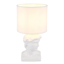 Stolní lampa, bílá keramika, bílý textil, bílý PVC kabel, kolébkový vypínač na kabelu, ø: 175mm, V: 330mm, délka kabelu 1300mm, bez žárovky 1xE14, max. 40W 230V
