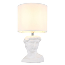 Stolní lampa, bílá keramika, bílý textil, bílý PVC kabel, kolébkový vypínač na kabelu, ø: 175mm, V: 330mm, délka kabelu 1300mm, bez žárovky 1xE14, max. 40W 230V
