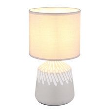 Stolní lampa, keramika v barvě popela, barva textilu popel, PVC kabel bílý, kolébkový vypínač na kabelu, ø: 175mm, V: 315mm, délka kabelu 1300mm, bez žárovky 1xE14, max. 40W 230V