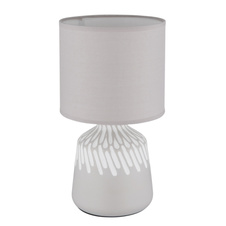 Stolní lampa, keramika v barvě popela, barva textilu popel, PVC kabel bílý, kolébkový vypínač na kabelu, ø: 175mm, V: 315mm, délka kabelu 1300mm, bez žárovky 1xE14, max. 40W 230V