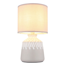 Stolní lampa, keramika v barvě popela, barva textilu popel, PVC kabel bílý, kolébkový vypínač na kabelu, ø: 175mm, V: 315mm, délka kabelu 1300mm, bez žárovky 1xE14, max. 40W 230V