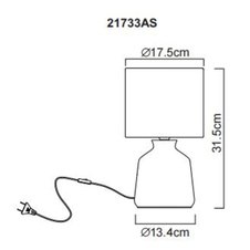 Stolní lampa, keramika v barvě popela, barva textilu popel, PVC kabel bílý, kolébkový vypínač na kabelu, ø: 175mm, V: 315mm, délka kabelu 1300mm, bez žárovky 1xE14, max. 40W 230V