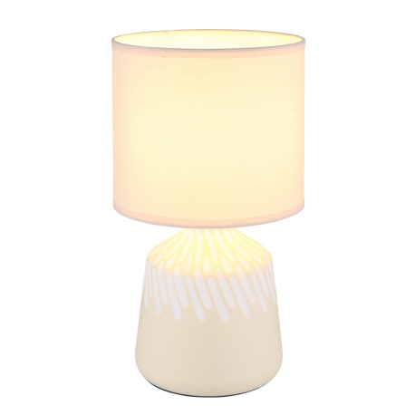 Stolní lampa, keramika v barvě kari, textil kari, bílý PVC kabel, kolébkový vypínač na kabelu, ø: 175mm, V: 315mm, délka kabelu 1300mm, bez žárovky 1xE14, max. 40W 230V