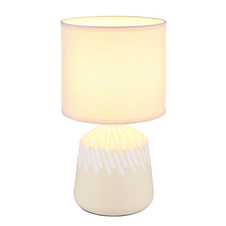 Stolní lampa, keramika v barvě kari, textil kari, bílý PVC kabel, kolébkový vypínač na kabelu, ø: 175mm, V: 315mm, délka kabelu 1300mm, bez žárovky 1xE14, max. 40W 230V