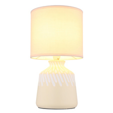 Stolní lampa, keramika v barvě kari, textil kari, bílý PVC kabel, kolébkový vypínač na kabelu, ø: 175mm, V: 315mm, délka kabelu 1300mm, bez žárovky 1xE14, max. 40W 230V