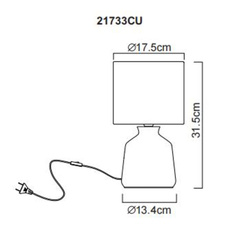 Stolní lampa, keramika v barvě kari, textil kari, bílý PVC kabel, kolébkový vypínač na kabelu, ø: 175mm, V: 315mm, délka kabelu 1300mm, bez žárovky 1xE14, max. 40W 230V