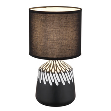 Stolní lampa, černá keramika, černý textil, černý PVC kabel, kolébkový vypínač na kabelu, ø: 175mm, V: 315mm, délka kabelu 1300mm, bez žárovky 1xE14, max. 40W 230V