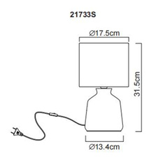 Stolní lampa, černá keramika, černý textil, černý PVC kabel, kolébkový vypínač na kabelu, ø: 175mm, V: 315mm, délka kabelu 1300mm, bez žárovky 1xE14, max. 40W 230V