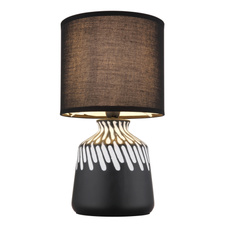 Stolní lampa, černá keramika, černý textil, černý PVC kabel, kolébkový vypínač na kabelu, ø: 175mm, V: 315mm, délka kabelu 1300mm, bez žárovky 1xE14, max. 40W 230V