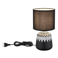 Stolní lampa, černá keramika, černý textil, černý PVC kabel, kolébkový vypínač na kabelu, ø: 175mm, V: 315mm, délka kabelu 1300mm, bez žárovky 1xE14, max. 40W 230V