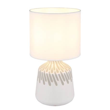 Stolní lampa, bílá keramika, bílý textil, bílý PVC kabel, kolébkový vypínač na kabelu, ø: 175mm, V: 315mm, délka kabelu 1300mm, bez žárovky 1xE14, max. 40W 230V
