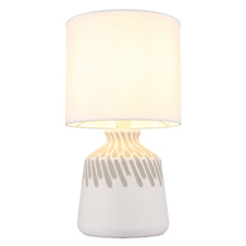Stolní lampa, bílá keramika, bílý textil, bílý PVC kabel, kolébkový vypínač na kabelu, ø: 175mm, V: 315mm, délka kabelu 1300mm, bez žárovky 1xE14, max. 40W 230V
