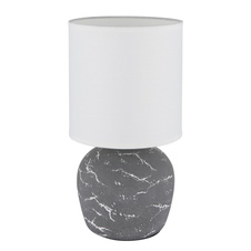 Stolní lampa, keramika šedá, textil bílý, PVC kabel bílý, kolébkový vypínač na kabelu, ø: 160mm, V: 315mm, délka kabelu 1300mm, bez žárovky 1xE14, max. 40W 230V