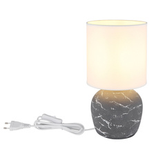 Stolní lampa, keramika šedá, textil bílý, PVC kabel bílý, kolébkový vypínač na kabelu, ø: 160mm, V: 315mm, délka kabelu 1300mm, bez žárovky 1xE14, max. 40W 230V