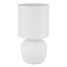 Stolní lampa, bílá keramika, bílý textil, bílý PVC kabel, kolébkový vypínač na kabelu, ø: 160mm, V: 315mm, délka kabelu 1300mm, bez žárovky 1xE14, max. 40W 230V