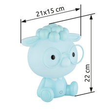 Stolní lampa, plast modrý a bílý, dotykové zapínání/vypínání, dotykový stmívač, bez adaptéru, USB-A 2.0 - USB-C, doba nabíjení cca 2 hod. a doba svícení cca 10 hod., svítí během nabíjení, DxŠxV: 210x150x220mm, LED 1W 230V, výkon 32lm, 3000K