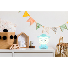 Stolní lampa, plast modrý a bílý, dotykové zapínání/vypínání, dotykový stmívač, bez adaptéru, USB-A 2.0 - USB-C, doba nabíjení cca 2 hod. a doba svícení cca 10 hod., svítí během nabíjení, DxŠxV: 210x150x220mm, LED 1W 230V, výkon 32lm, 3000K