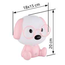 Stolní lampa, plast růžový a bílý, dotykové zapínání/vypínání, dotykový stmívač, bez adaptéru, USB-A 2.0 - USB-C, doba nabíjení cca 2 hodiny, doba svícení cca 12 hodin, svítí během nabíjení, DxŠxV: 180x150x200mm, LED 1W 5V, výkon 32lm, 3000K