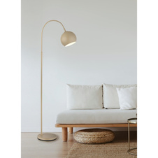 Stojací lampa, kovv barvě písku, černý PVC kabel, nožní spínač v kabelu, DxŠxV: 580x250x1500mm, délka kabelu 1800mm, bez žárovky 1xE27, max. 60W 230V