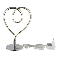 Stolní lampa, kov chrom, hliník chrom, silikon bílý, PVC černý kabel, kolébkový vypínač na kabelu, DxŠxV: 160x100x235mm, délka kabelu 1500mm, včetně LED 6W 230V, zdroj 450lm, výkon 250lm, 3000K