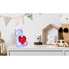 Stolní lampa, plast čirý a červený křišťálový efekt, PVC kabel bílý, kolébkový vypínač na kabelu, bez adaptéru, včetně USB kabelu, včetně 10W DC5V 2A adaptéru, DxŠxV: 260x205x320mm, délka kabelu 2000mm, včetně 200xLED 0,03W 5V, 8000K