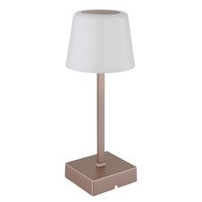 Stolní lampa, plast a hliník v provedení šampaň, plast bílý, dotykový vypínač a stmívání, plynule nastavitelný stmívač, fixace barvy, bez adaptéru, USB-A 2.0 USB-C, nabíjí se a svítí cca 4h, ø: 85mm, V: 255mm, LED 2W 230V, 100lm, CCT 3000-6500K