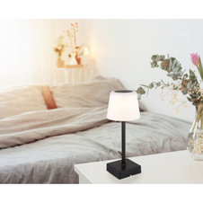 Stolní lampa, plast a hliník černý, plast bílý, dotykový vypínač a stmívání, plynulá regulace stmívání, fixace barev, bez adaptéru, USB-A 2.0 USB-C, nabíjí se a svítí cca 4 h, ø: 85mm, V: 255mm, LED 2W 230V, výkon 100lm, CCT 3000-6500K