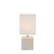 Stolní lampa, keramika béžová, textil bílý, kabel 1,2m, vypínač, DxŠxV: 13x11x29cm, bez zdroje 1xE14, max. 40W 230V.