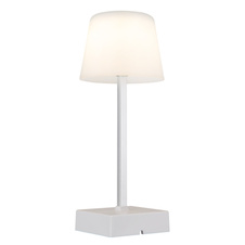 Stolní lampa, plast a hliník bílý, PVC kabel černý, dotykový vypínač a stmívání, plynulá regulace stmívání, fixace barev, bez adaptéru, USB-A - USB-C, nabíjí se a svítí cca 4 h, ø: 85mm, V: 255mm, LED 2W 230V, výkon 100lm, CCT3000-6500K