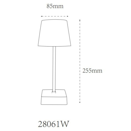 Stolní lampa, plast a hliník bílý, PVC kabel černý, dotykový vypínač a stmívání, plynulá regulace stmívání, fixace barev, bez adaptéru, USB-A - USB-C, nabíjí se a svítí cca 4 h, ø: 85mm, V: 255mm, LED 2W 230V, výkon 100lm, CCT3000-6500K