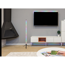 Stojanová lampa, černobílý plast, černý PVC kabel, stmívatelná, RGB změna barev a fixace, RGB duhový efekt, aplikace, bez adaptéru, USB-A 2.0 USB-C, dálkové ovládání, ø: 370mm, V: 1130mm, kabel 1500mm, včetně RGB LED 7W 5V