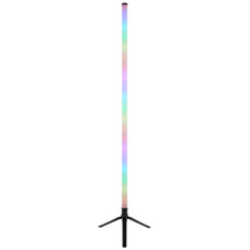 Stojanová lampa, černobílý plast, černý PVC kabel, stmívatelná, RGB změna barev a fixace, RGB duhový efekt, aplikace, bez adaptéru, USB-A 2.0 USB-C, dálkové ovládání, ø: 370mm, V: 1130mm, kabel 1500mm, včetně RGB LED 7W 5V