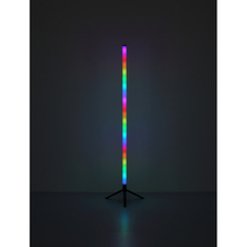 Stojanová lampa, černobílý plast, černý PVC kabel, stmívatelná, RGB změna barev a fixace, RGB duhový efekt, aplikace, bez adaptéru, USB-A 2.0 USB-C, dálkové ovládání, ø: 370mm, V: 1130mm, kabel 1500mm, včetně RGB LED 7W 5V