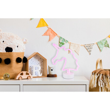 Dekorativní svítidlo, bílý plast, posuvný vypínač, jednorožec, DxŠxV: 200x100x285mm, včetně LED 2W 4,5V, růžová barva