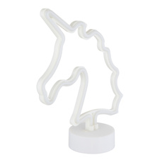 Dekorativní svítidlo, bílý plast, posuvný vypínač, jednorožec, DxŠxV: 200x100x285mm, včetně LED 2W 4,5V, růžová barva