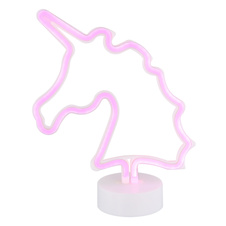 Dekorativní svítidlo, bílý plast, posuvný vypínač, jednorožec, DxŠxV: 200x100x285mm, včetně LED 2W 4,5V, růžová barva