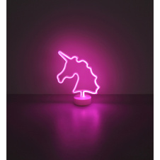 Dekorativní svítidlo, bílý plast, posuvný vypínač, jednorožec, DxŠxV: 200x100x285mm, včetně LED 2W 4,5V, růžová barva
