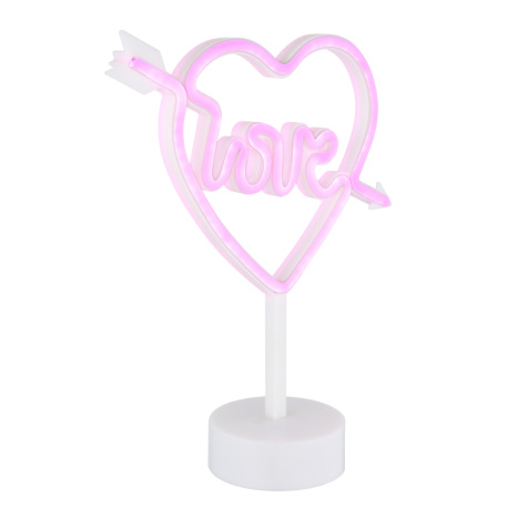 Dekorativní svítidlo, bílý plast, posuvný vypínač, srdce, DxŠxV: 185x100x320mm, včetně LED 2W 4,5V, růžová barva