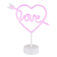 Dekorativní svítidlo, bílý plast, posuvný vypínač, srdce, DxŠxV: 185x100x320mm, včetně LED 2W 4,5V, růžová barva